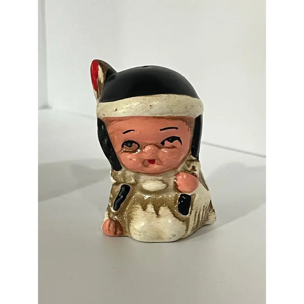 Vtg Japan Native American Salt‎ Pepper Shaker Set Teepee Tray Kitsch Southwest